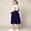 Made By Johnny WB2371 Women's High Elastic Waist Pleated Mid A-Line Swing Skirt XL Navy view 3