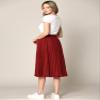 Made By Johnny WB2371 Women's High Elastic Waist Pleated Mid A-Line Swing Skirt L Rust view 3