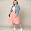 Made By Johnny WB2371 Women's High Elastic Waist Pleated Mid A-Line Swing Skirt M Pink view 2