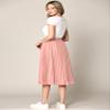 Made By Johnny WB2371 Women's High Elastic Waist Pleated Mid A-Line Swing Skirt M Pink view 3