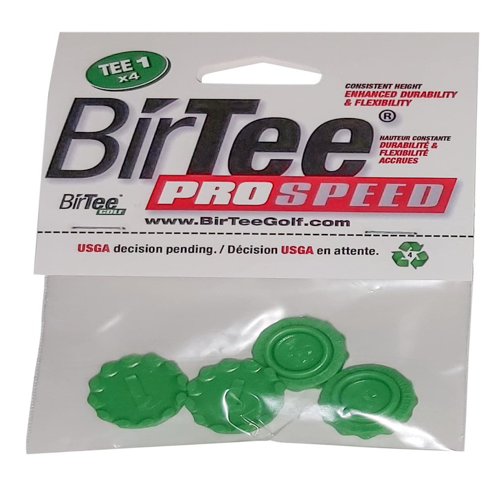 BirTee Pro Golf Tees - Size #1 (1/4") Individual Size Pack - 4 Tees Per Pack. Winter/Mat/Simulator Tees (Green)