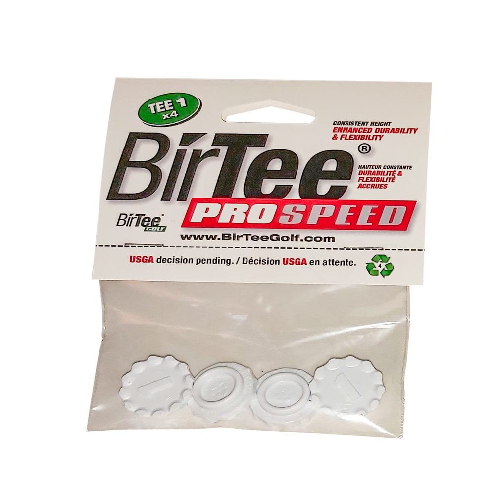 BirTee Pro Golf Tees - Size #1 (1/4") Individual Size Pack - 4 Tees Per Pack. Winter/Mat/Simulator Tees (White)