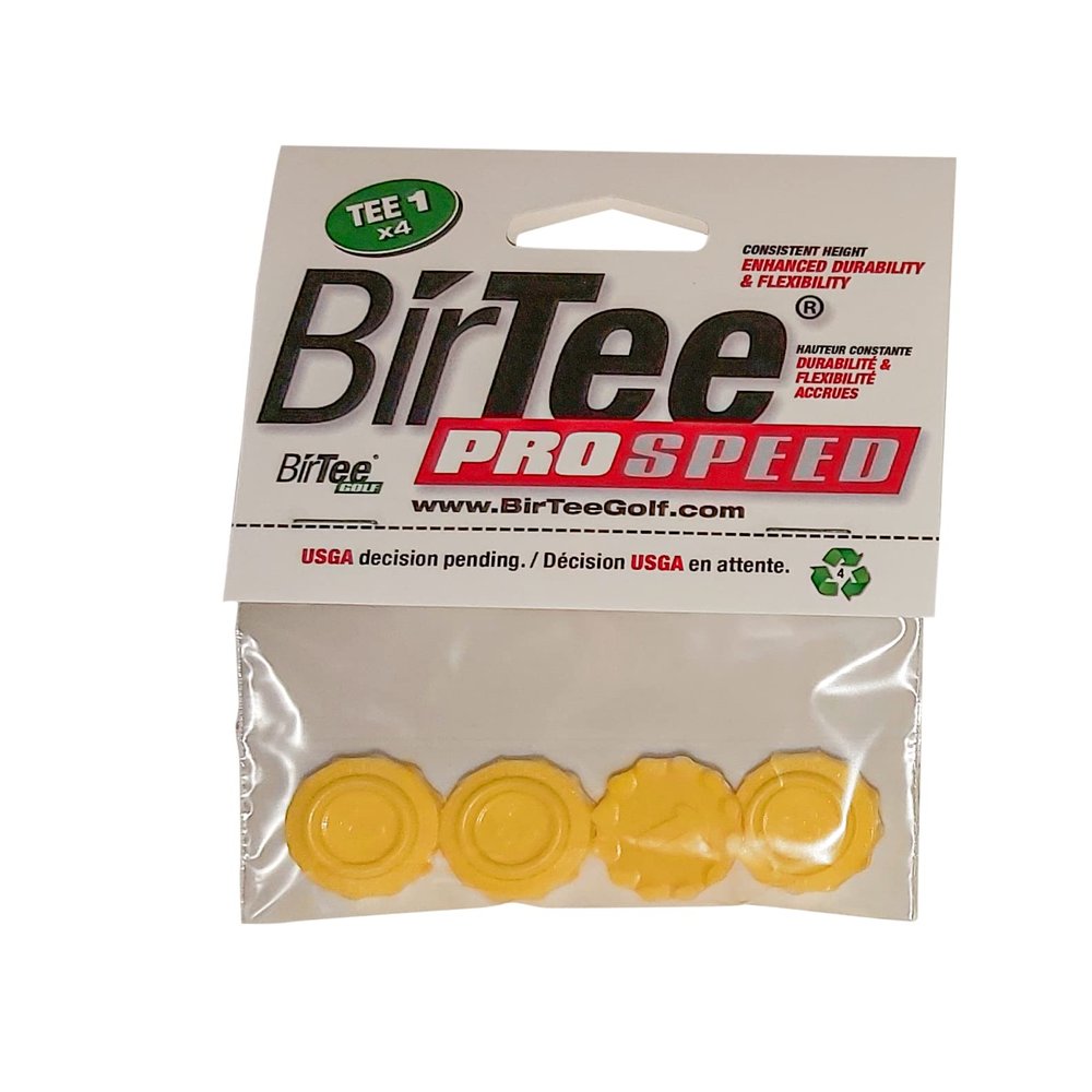 BirTee Pro Golf Tees - Size #1 (1/4") Individual Size Pack - 4 Tees Per Pack. Winter/Mat/Simulator Tees (Yellow)