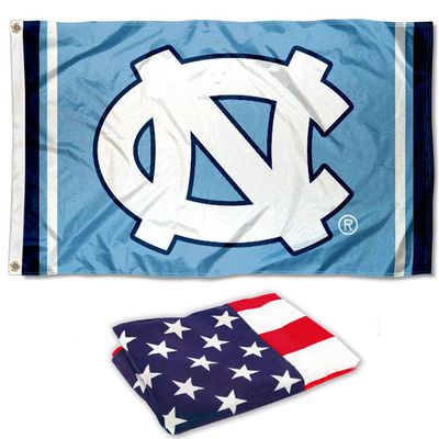 College Flags & Banners Co. North Carolina Tar Heels Court Stripes Flag and USA 3x5 Flag Set