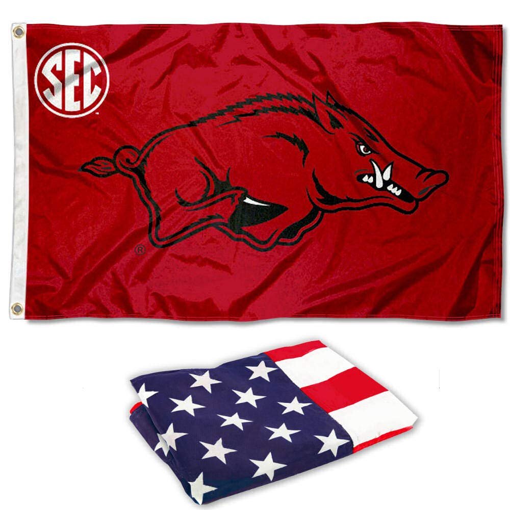 College Flags & Banners Co. University of Arkansas SEC Logo Flag and USA 3x5 Flag Set