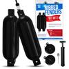 BTG Gear Set of 2 Pack 6.5" Inflatable Large Boat Fenders Bumpers for Docking w/Free 6 ft Fender Lines & Pump (Black) view 1