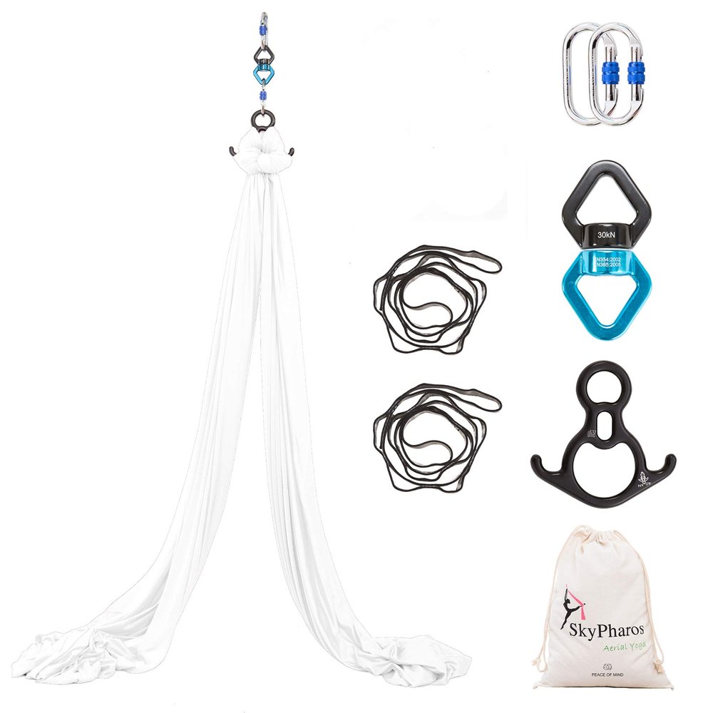 SKYPHAROS 11 Yards Aerial Silks Yoga Swing Set - Aerial Yoga Hammock Kit Anti-Gravity Flying for Fitness, Low/Non Stretch Nylon Tricot Fabric Hardware Included for Dance