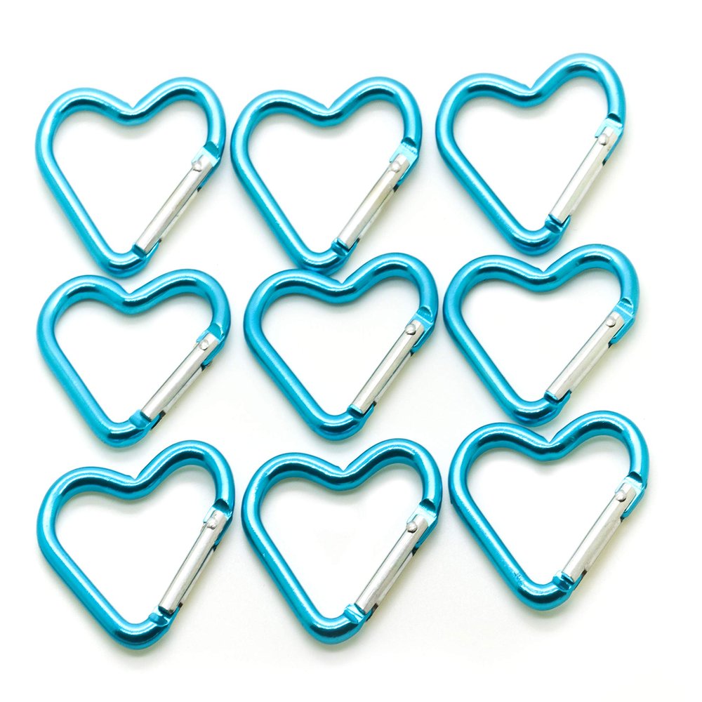 Pack 100 Heart Shaped Aluminum Alloy Keychain Clip Carabiner Hook Key Holder by ONDEPOT (Light Blue Heart Clip)