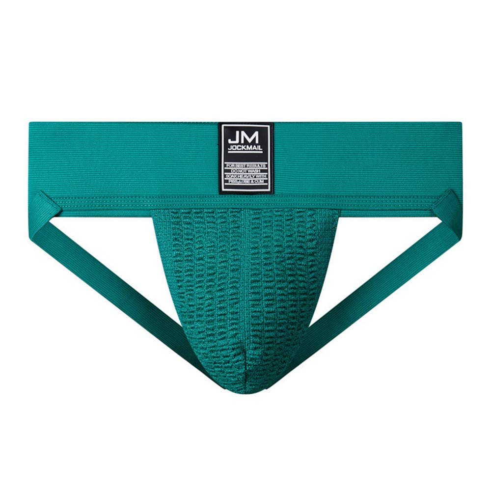 JOCKMAIL Athletic Supporter Underwear with 3" Waistband Gym Workout Strap Brief Men Thong (M, Green)