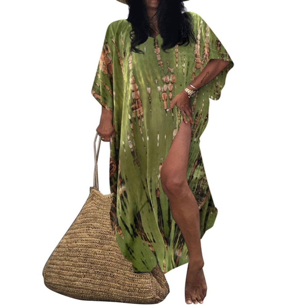 Bsubseach Kaftan Dresses for Women 2025 Plus Size Swimsuit Cover Up Tie Dye Caftan Maxi Dress Loungewear C-Green