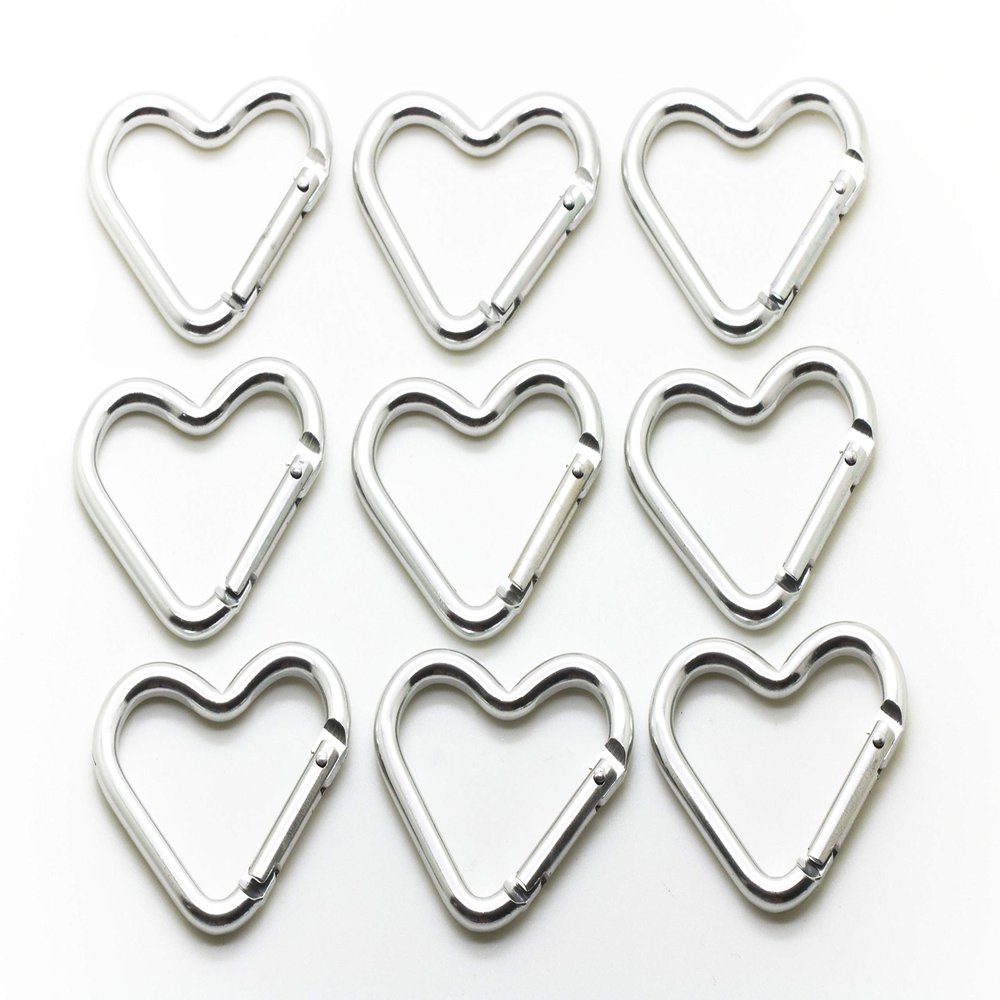 Pack 100 Heart Shaped Aluminum Alloy Keychain Clip Carabiner Hook Key Holder by ONDEPOT (Silver Heart Clip)