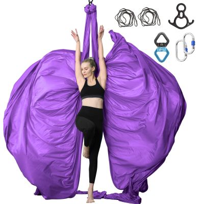 SKYPHAROS 11 Yards Aerial Silks Yoga Swing Set - Aerial Yoga Hammock Kit Anti-Gravity Flying for Fitness, Low/Non Stretch Nylon Tricot Fabric Hardware Included for Dance