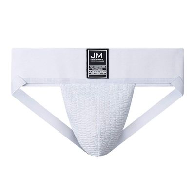 JOCKMAIL Athletic Supporter Underwear with 3" Waistband Gym Workout Strap Brief Men Thong (L, White)
