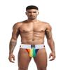 JOCKMAIL Athletic Supporter Underwear with 3" Waistband Gym Workout Strap Brief Men Thong (M, Rainbow) view 2