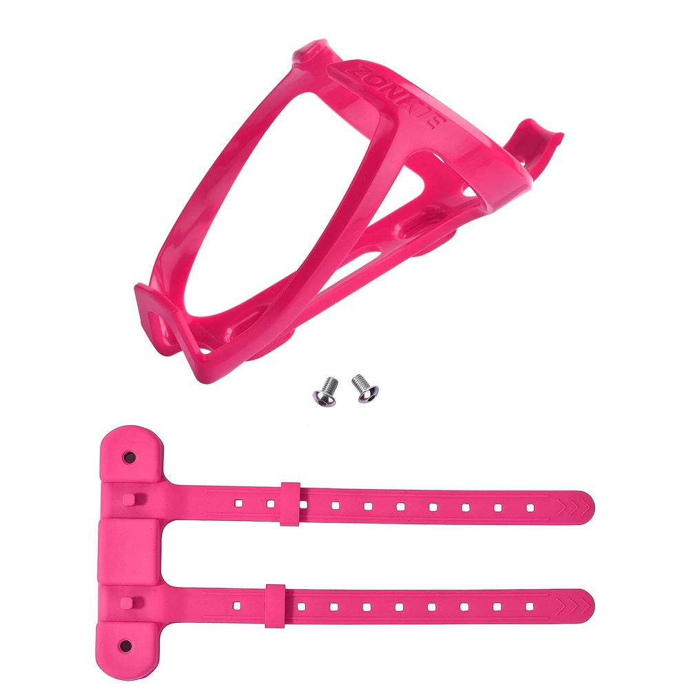 ZONKIE Bicycle Bottle Cages, Plastic Bike Bottle Holder with Cage Mounting Base (Pink)