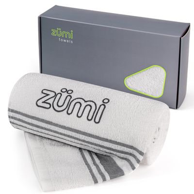 Zumi 100% Cotton Quick Dry Large Travel Towel - Soft, Thin, Compact, Highly Absorbent, Lightweight Camping Towel for Beach, Gym, Bath, Shower, Swimming, Dorm, RV - White