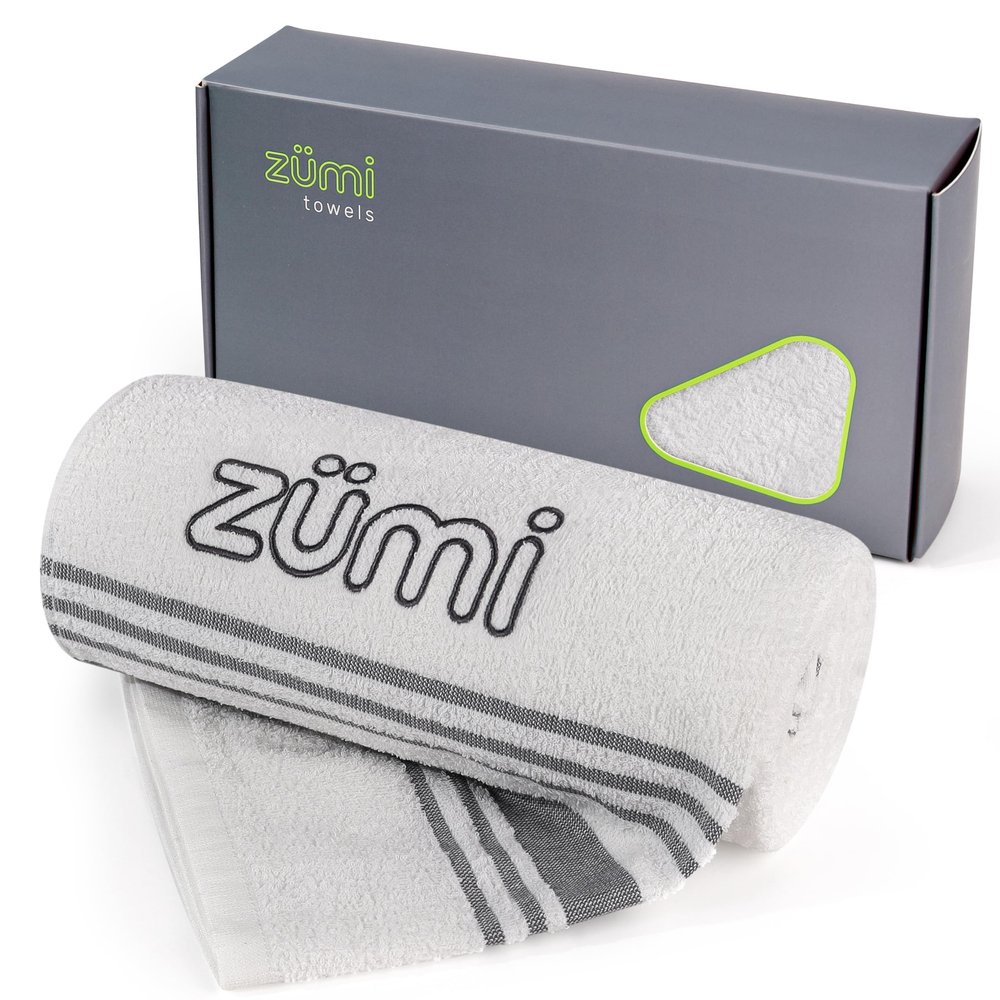 Zumi 100% Cotton Quick Dry Large Travel Towel - Soft, Thin, Compact, Highly Absorbent, Lightweight Camping Towel for Beach, Gym, Bath, Shower, Swimming, Dorm, RV - White