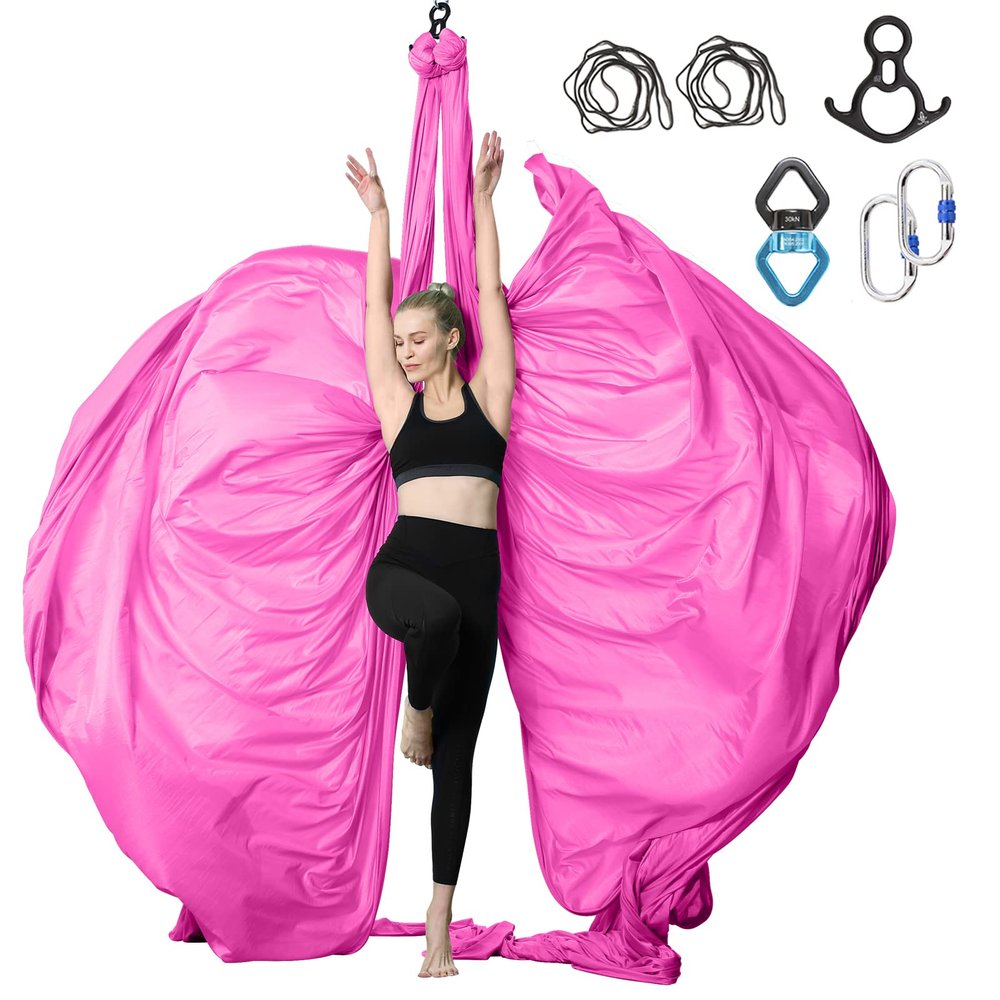 SKYPHAROS 11 Yards Aerial Silks Yoga Swing Set - Aerial Yoga Hammock Kit Anti-Gravity Flying for Fitness, Low/Non Stretch Nylon Tricot Fabric Hardware Included for Dance
