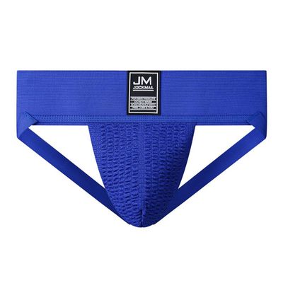JOCKMAIL Athletic Supporter Underwear with 3" Waistband Gym Workout Strap Brief Men Thong (L, Blue)