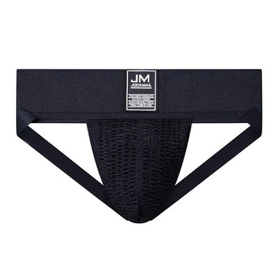 JOCKMAIL Athletic Supporter Underwear with 3" Waistband Gym Workout Strap Brief Men Thong (M, Black)