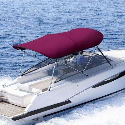 KING BIRD 3-4 Bow Bimini Boat Top Cover Sun Shade Boat Canopy Waterproof 1 Inch Stainless Aluminum Frame 46" Height with Rear Support Poles and Storage Boot 6 Colors -11 Sizes