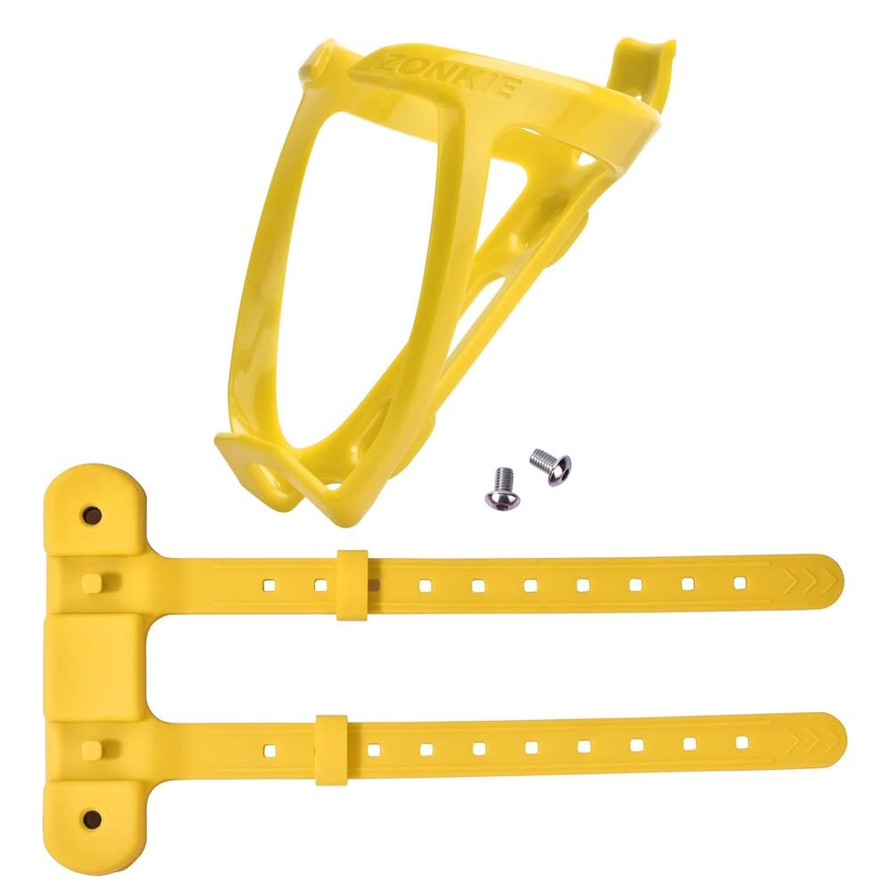 ZONKIE Bicycle Bottle Cages, Plastic Bike Bottle Holder with Cage Mounting Base (Yellow)