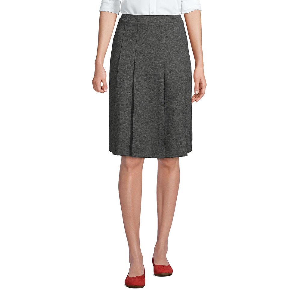 Lands' End Women's Ponte Pleat Skirt Top of Knee 0 Charcoal Heather