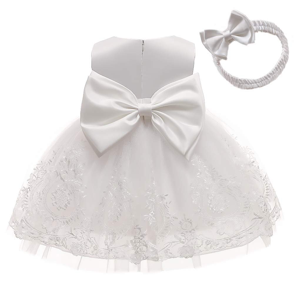 Bowknot Baby Girl Baptism Christening Ball Gown Dresses Toddler Wedding Bridesmaid Clothes Christmas Lace Tutu Dress 5T 6T White 120
