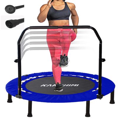 Kanchimi 40" Folding Mini Fitness Indoor Exercise Workout Rebounder Trampoline with Handle, Max Load 330lbsBlue