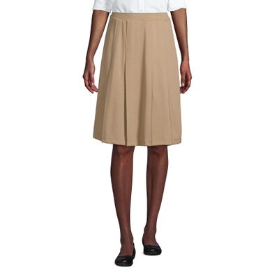 Lands' End Women's Ponte Pleat Skirt Top of Knee 12 Khaki