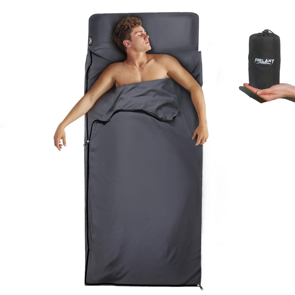 Frelaxy Sleeping Bag Liner, XL Travel Sheet & Camping Sheet for Backpacking, Hotel, Hostels & Traveling, Comfy & Easy Care, Full-Length Zipper/No Zipper, 4 Seasons Warm Cold Weather