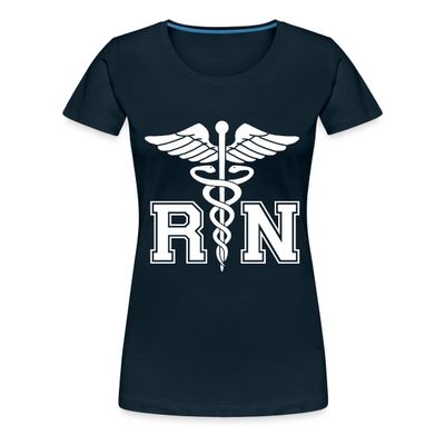 Spreadshirt RN Registered Nurse Rod Asclepius Womens Premium T-Shirt, S, deep Navy