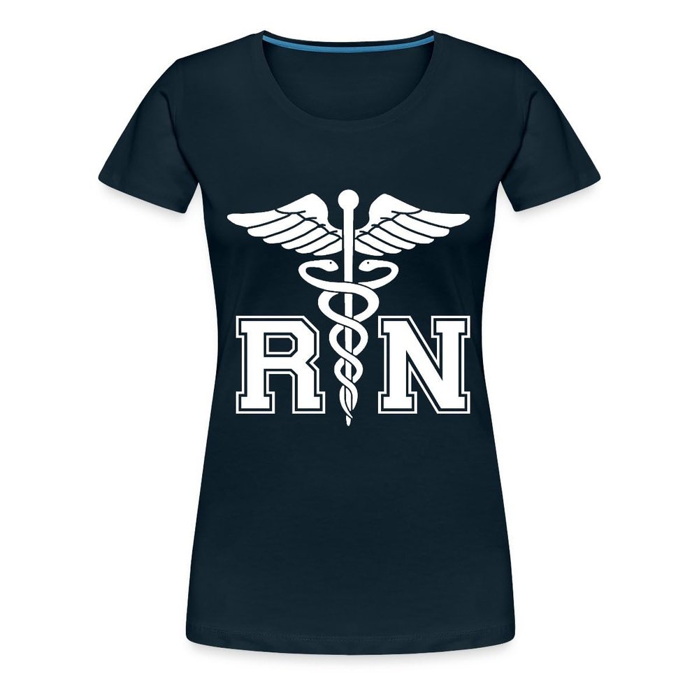 Spreadshirt RN Registered Nurse Rod Asclepius Womens Premium T-Shirt, S, deep Navy