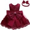 TUIJI Formal Prom Pageant Wedding Girls Dresses A-line Knee Length Tutu Ruffle Dress Princess Party Infant Baby Dress 6M Burgundy view 1