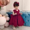 TUIJI Formal Prom Pageant Wedding Girls Dresses A-line Knee Length Tutu Ruffle Dress Princess Party Infant Baby Dress 6M Burgundy view 2