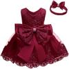 TUIJI Formal Prom Pageant Wedding Girls Dresses A-line Knee Length Tutu Ruffle Dress Princess Party Infant Baby Dress 6M Burgundy view 4