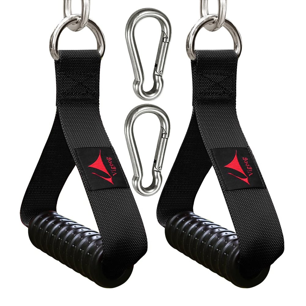 Vigoog Heavy Duty Gym Exercise Handles Attachment for Cable Machine,Resistance Band,Pulley System Home Fitness Workout Equipment, with Elastic Rubber Grip and 2 Large Carabiners