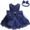 Bowknot Baby Girl Baptism Christening Ball Gown Dresses Toddler Wedding Bridesmaid Family Photos Shoot Lace Tutu Dress 12M Navy Blue view 1