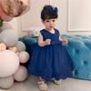 Bowknot Baby Girl Baptism Christening Ball Gown Dresses Toddler Wedding Bridesmaid Family Photos Shoot Lace Tutu Dress 12M Navy Blue view 3