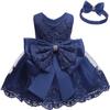 Bowknot Baby Girl Baptism Christening Ball Gown Dresses Toddler Wedding Bridesmaid Family Photos Shoot Lace Tutu Dress 12M Navy Blue view 4