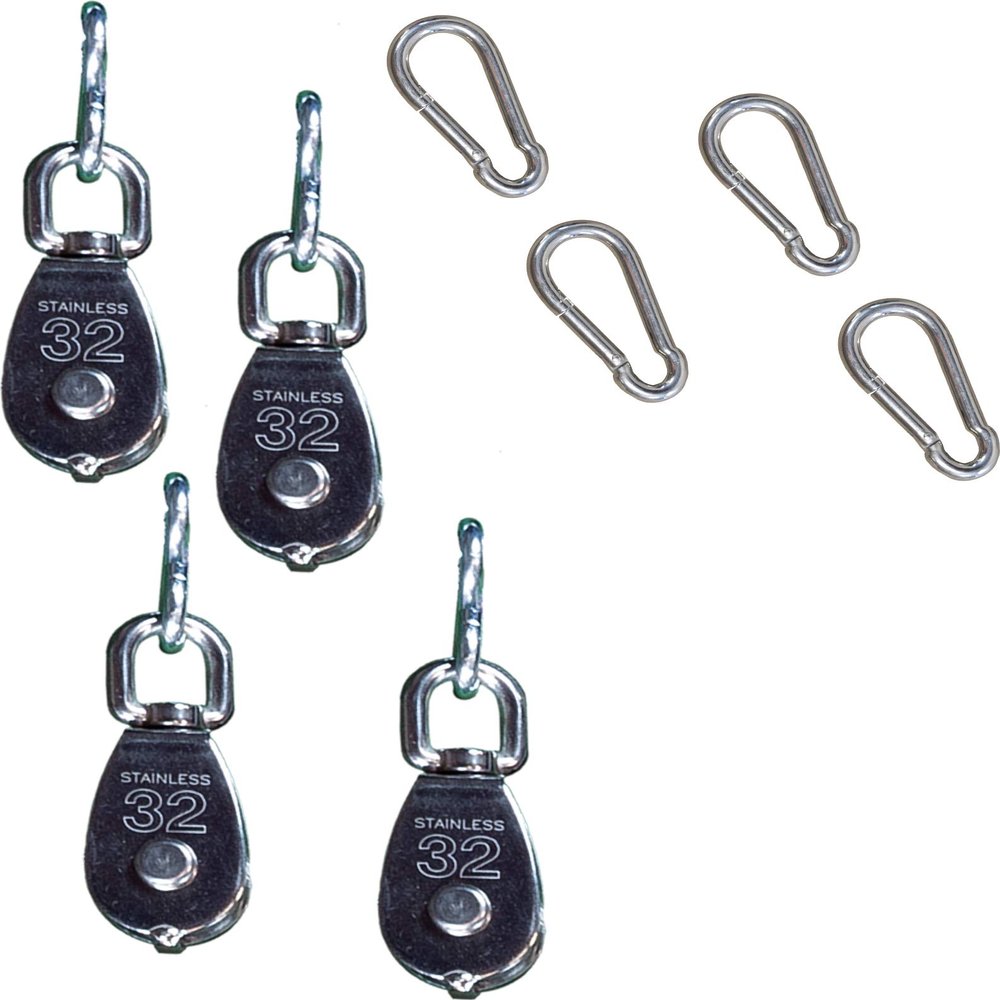 Park & Sun Sports Advanced Cable Volleyball Net Pulley Attachment System: Equipped with 4-32 mm Pulleys and 3 in Carabiners