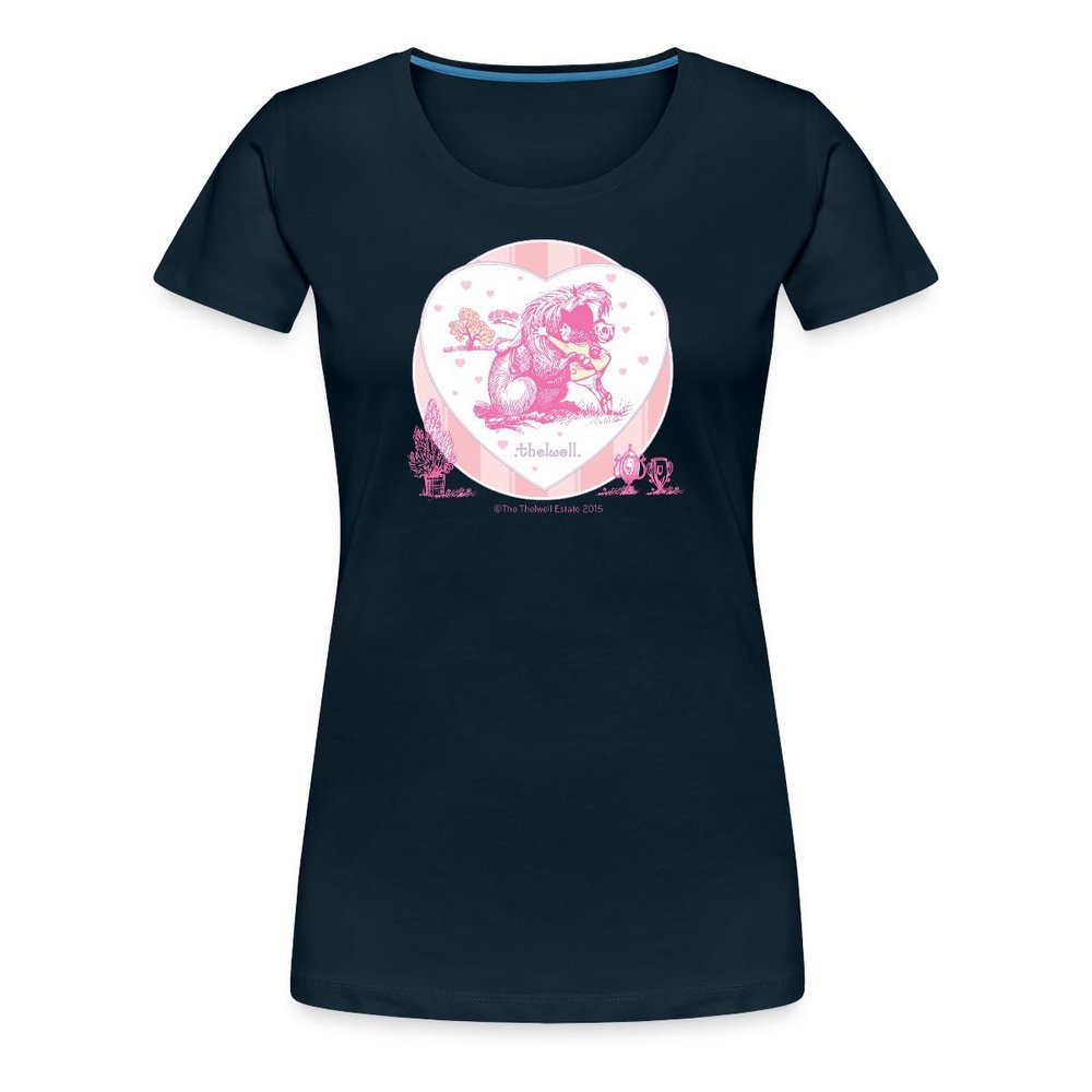 Spreadshirt Thelwell Cute Equestrian Pony Love Hugging Pink Licensed Womens Premium T-Shirt, S, deep Navy