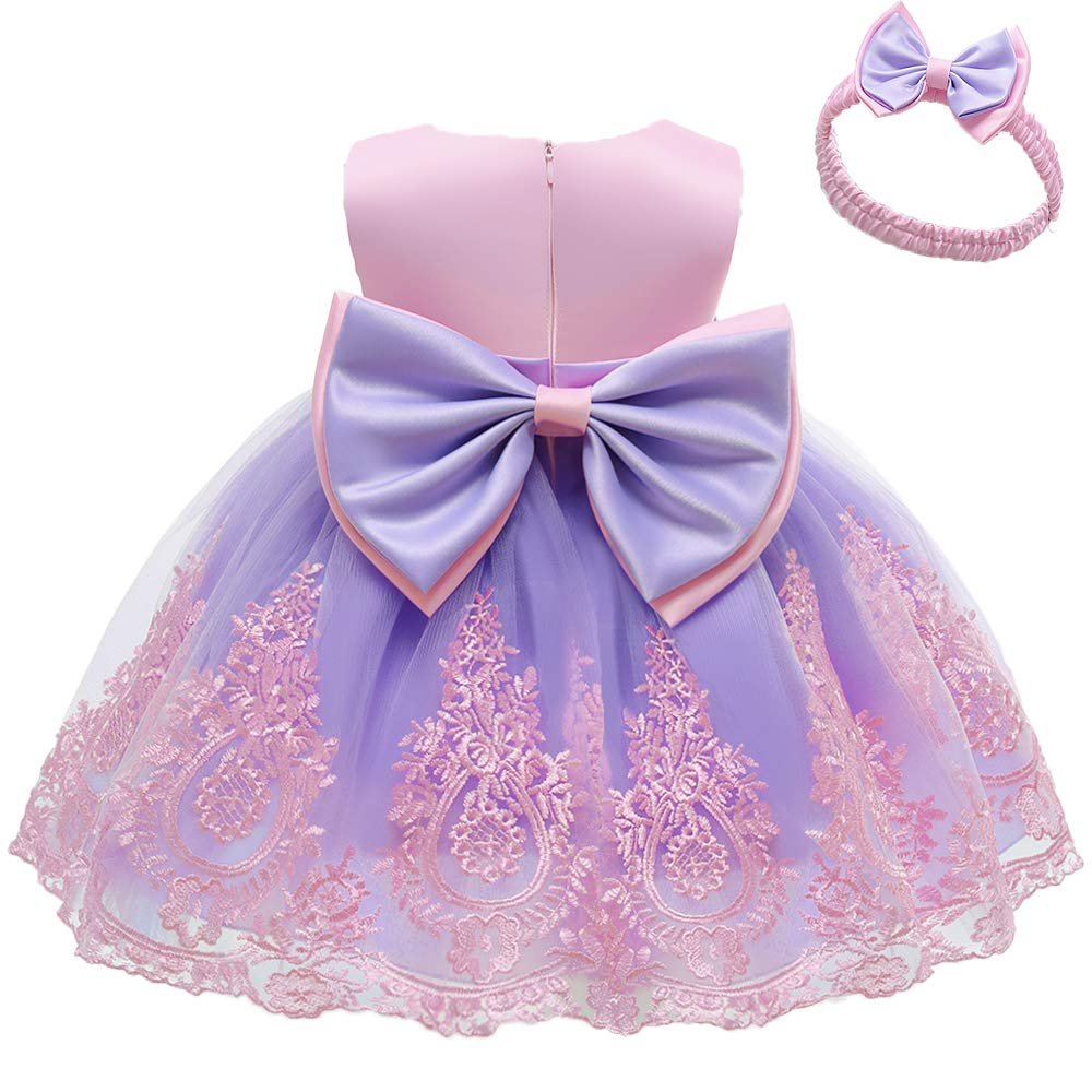 Bowknot Baby Girl Baptism Christening Ball Gown Dresses Toddler Wedding Bridesmaid Clothes Christmas Lace Tutu Dress 5T 6T Pink Purple 120