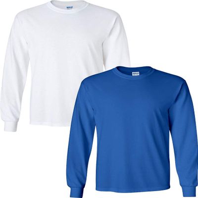 Cotton 6 oz. Long-Sleeve T-Shirt (G240) (Pack of 2) White-Royal XL