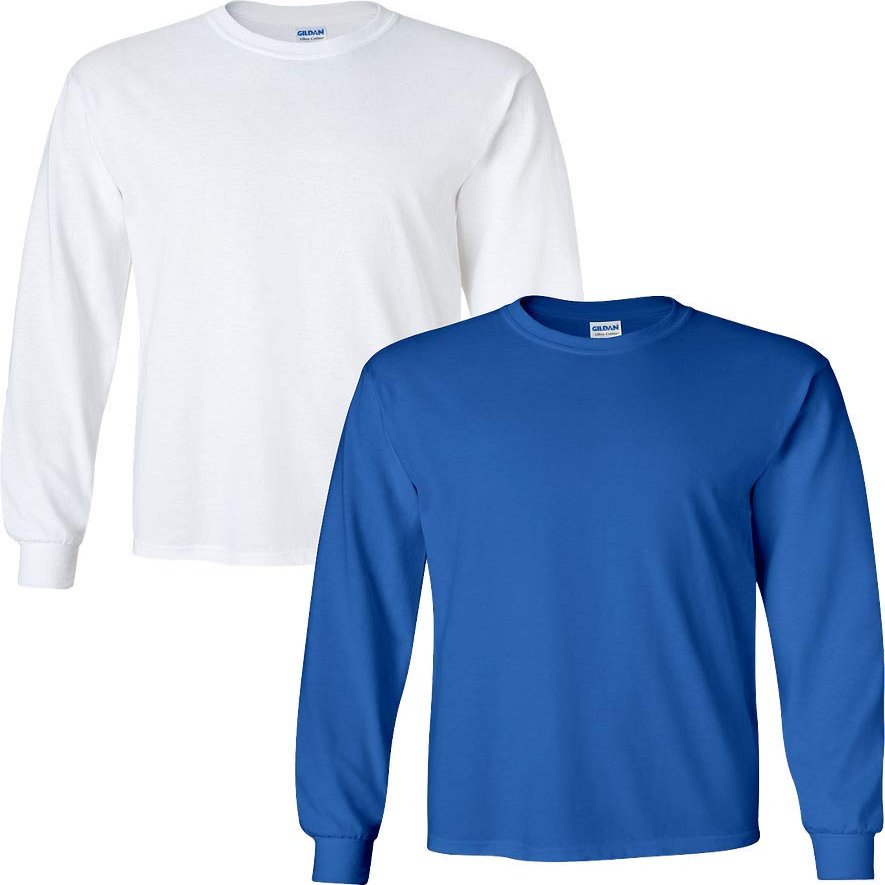 Cotton 6 oz. Long-Sleeve T-Shirt (G240) (Pack of 2) White-Royal XL