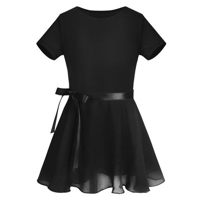 Jowowha Girls Dance Dress Short Sleeve Ballet Gymnastics Leotard Chiffon Wrap Tutu Skirt Ballet Performance Dance Wear Black 3-4