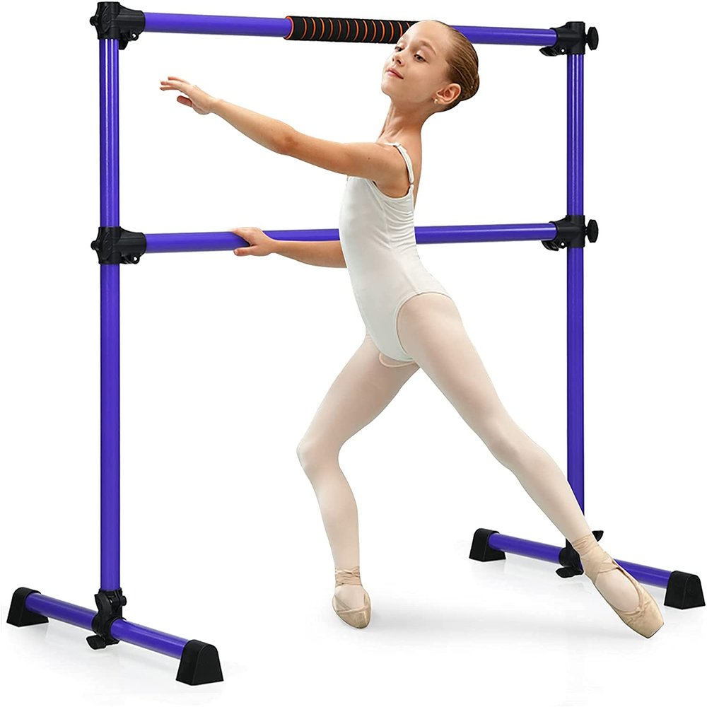 Costzon Ballet Bar, 4ft Freestanding Double Ballerina Bar with Adjustable Height, Heavy Duty Dancing Bar w/Foam Pads, Portable Ballet Barre for Home, Pilates Equipment for Kids & Adults (Purple)