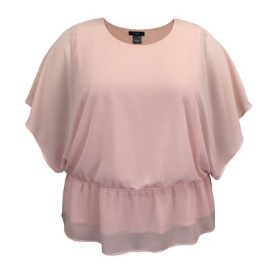 LEEBE Women and Plus Size Double-Layered Print Chiffon Poncho Blouse Top (Small-5X) (3X, Dusty Pink)
