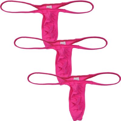 OROCOJUCO Men Spandex Micro Thong Shadow Stripe Narrow Pouch Underwear String Mini Bikini Jockstrap T-back 3-PackPink L