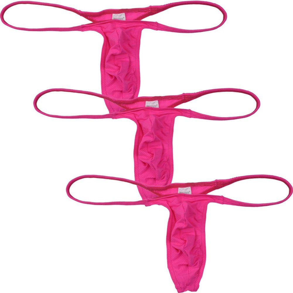 OROCOJUCO Men Spandex Micro Thong Shadow Stripe Narrow Pouch Underwear String Mini Bikini Jockstrap T-back 3-PackPink L